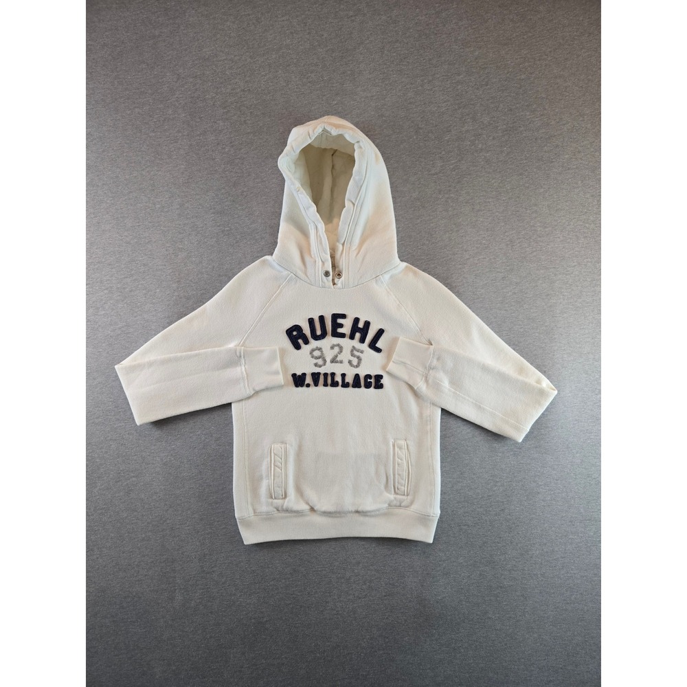 Ruehl No 925 Hoodie Womens‎ Medium Cream Vintage Y2K West Village Applique